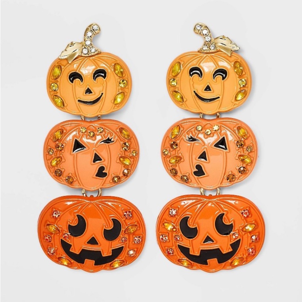Sugarfix by BaubleBar "Stacked Jacks" Pumpkin Jack O Lantern Statement Earrings